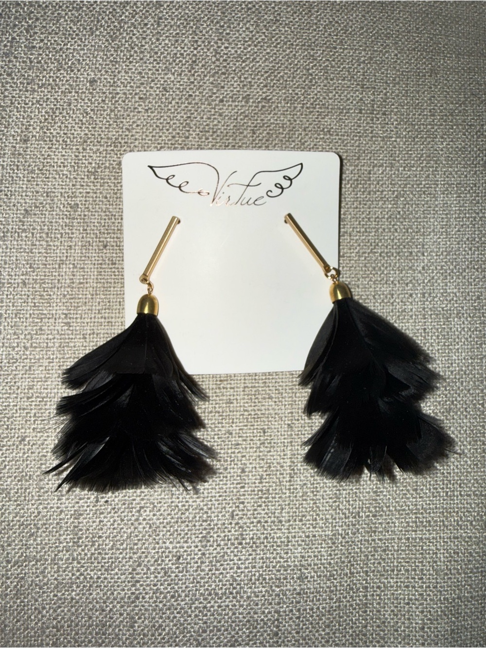 Virtue Black Feather Drop Earrings